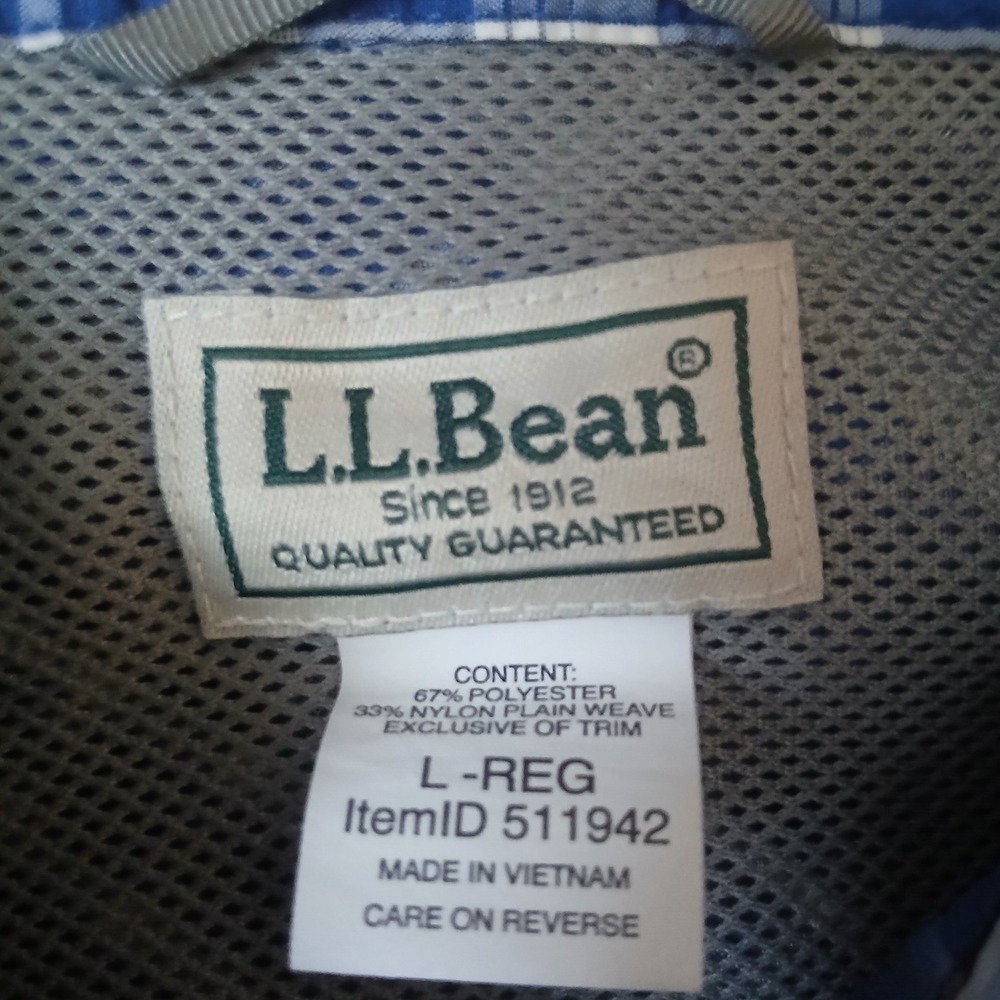 LL Bean Mens Blue Plaid Short‎ Sleeve Hiking Shirt Zip Pocket Large 511942 - Picture 3 of 4